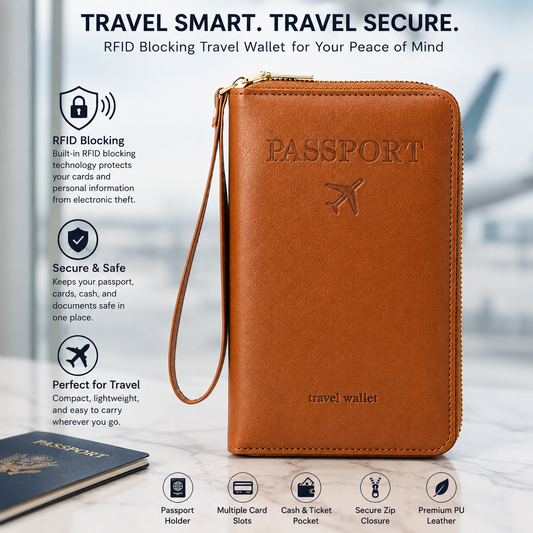 RFID Blocking Premium Leather Travel Wallet